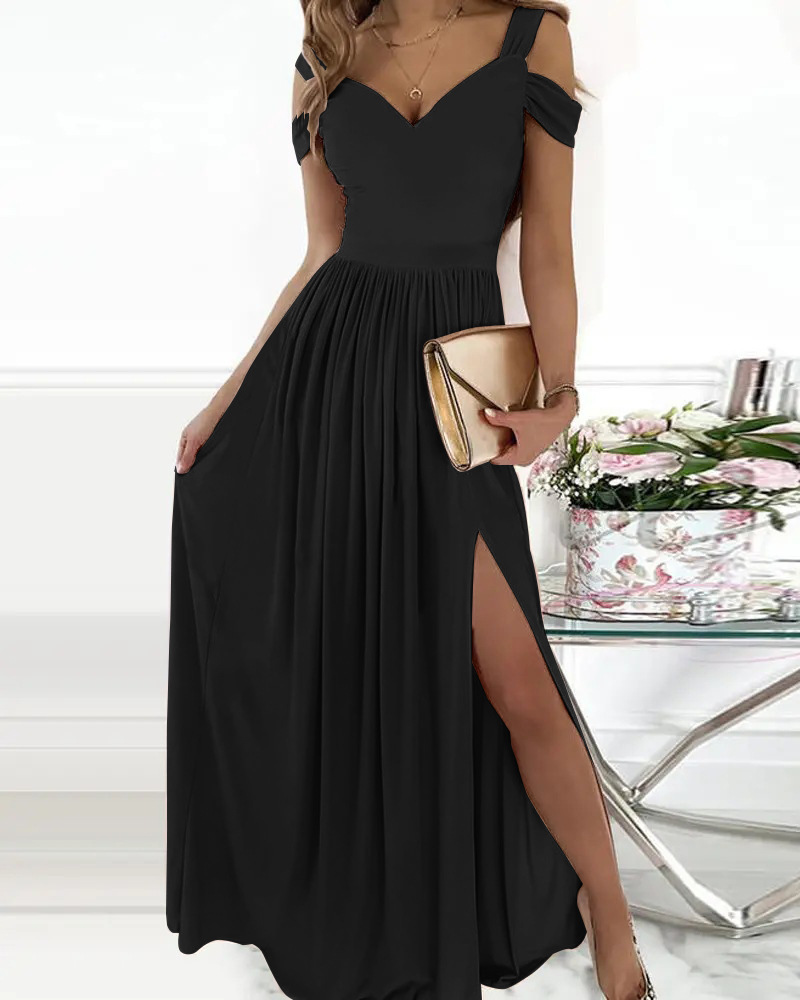 V-neck Boho Spaghetti Strap Dress Women Split Long Flowy Dresses For Party Beach - Image 2