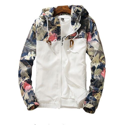Spring Summer New Men Light Floral Print Hooded Jacket Fashion Trend Flower Coat Hoodies - Image 2