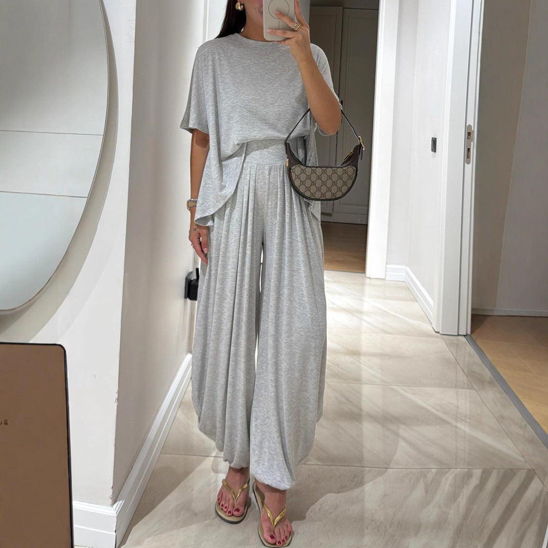 Casual Solid Color Loose Comfortable Wide-leg Pants Two-piece Women's Clothing - Image 2