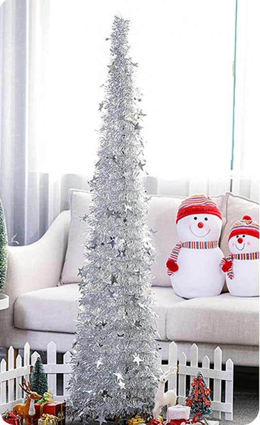 Artificial Tinsel Up Christmas Tree With Stand Gorgeous Collapsible Artificial Christmas Tree For Christmas Decorations - Image 2