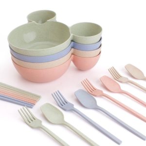Wheat Straw, Children's Bowl, Cartoon, Wheat Chopsticks, Fork Spoon, Fruit Dish, Mickey's Bowl, Lovely Gift Set