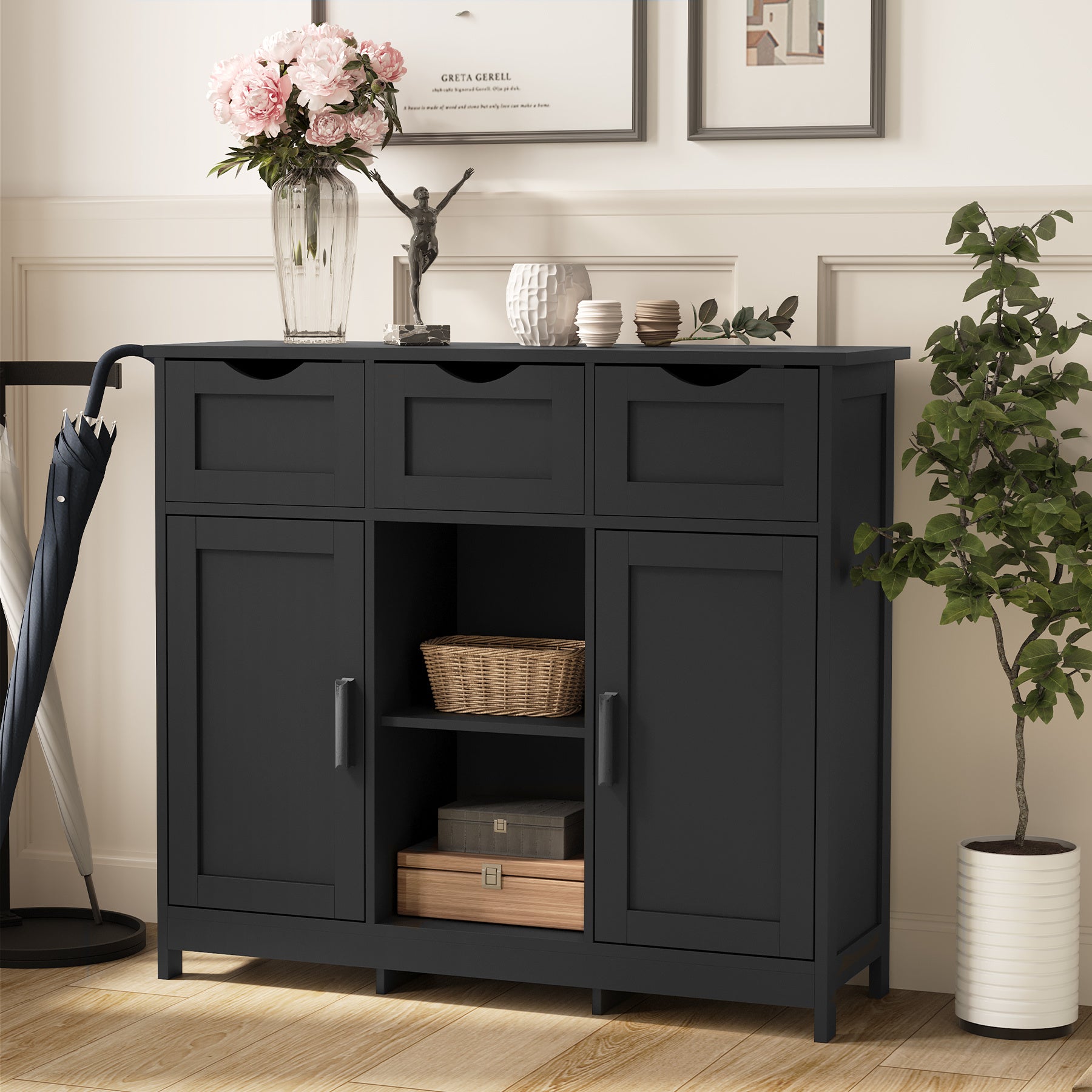 Storage Cabinet, Wooden Floor Cabinet, Storage Cabinet With Drawers And Shelves, Living Room, Bedroom, Bathroom Furniture, Home Decoration Cabinet