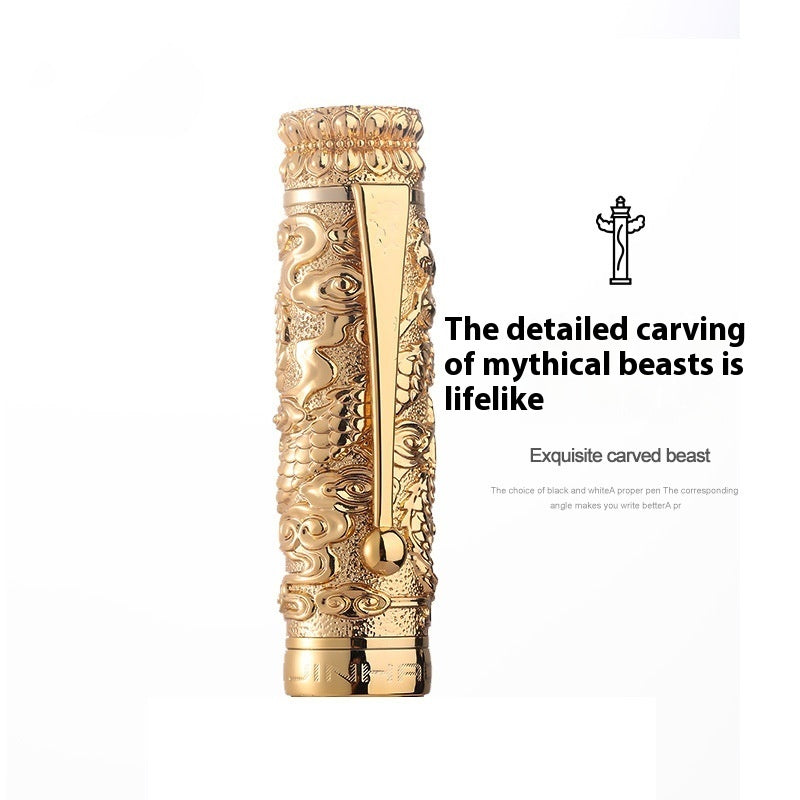 Retro Chinese Style Relief 18K Gold Plated Tip Gift Pen Two Colors - Image 3