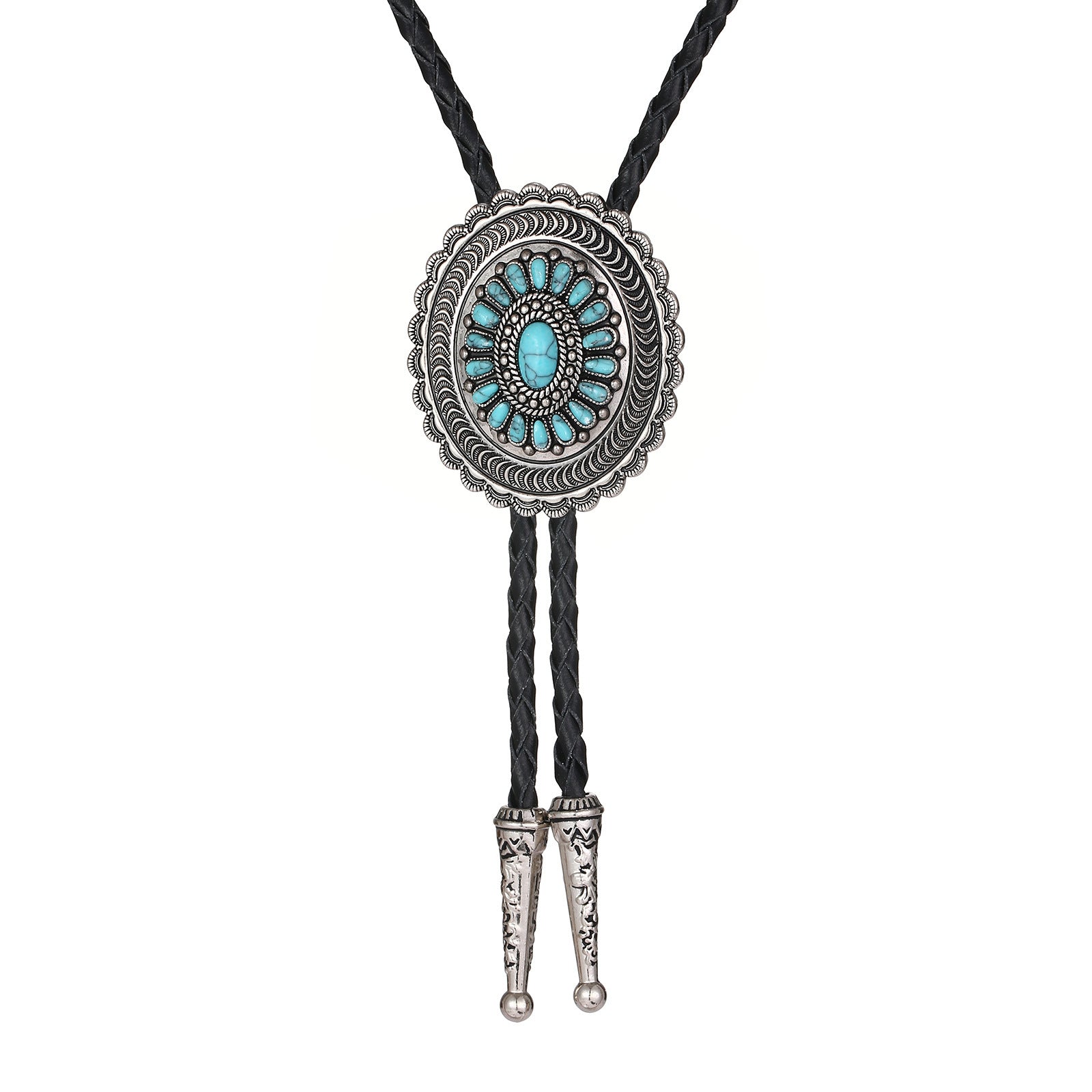 American Indian Western Style Turquoise Carved Bolo Tie - Image 5
