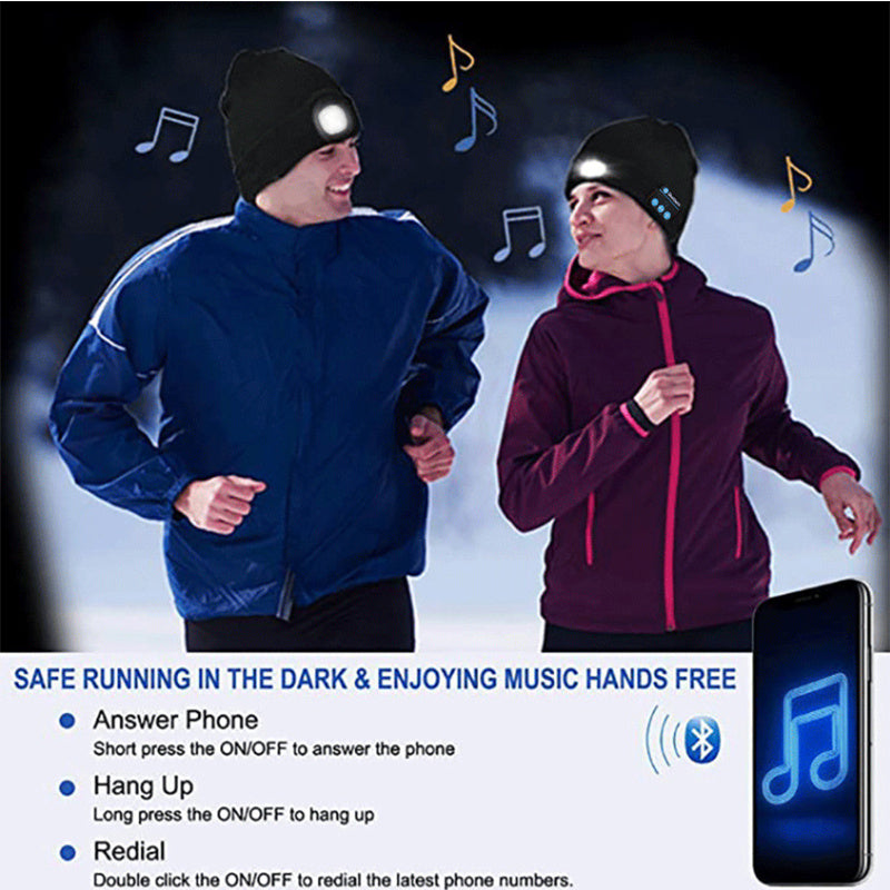Warm Bluetooth 5.0 LED Hat Wireless Stereo Headset Music Player With MIC For Handsfree Support Dimming Rechargeable - Image 3