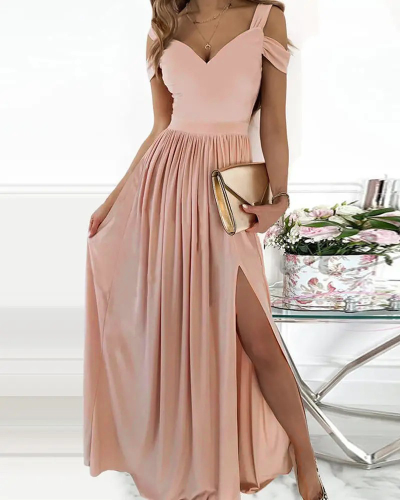 V-neck Boho Spaghetti Strap Dress Women Split Long Flowy Dresses For Party Beach - Image 4
