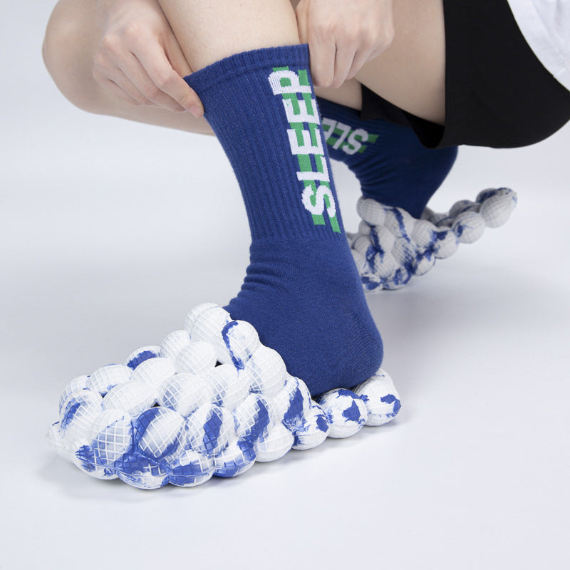 Tie Dye EVA Bubble Slides Platform Slippers Women Summer New Men Foam Sandals Flats Fashion Message Couple Designer Shoes