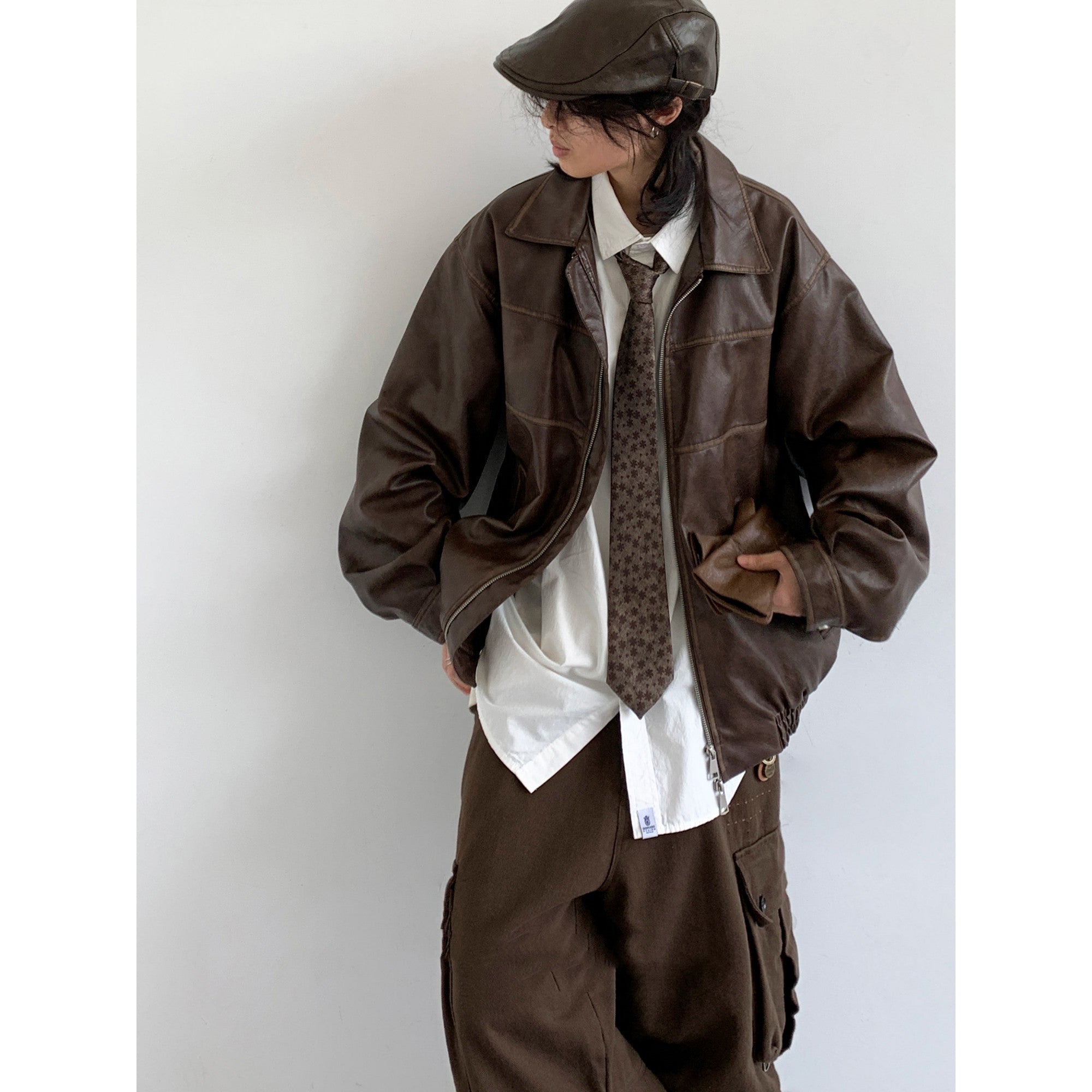 Japanese Retro Motorcycle Leather Jacket Loose High Street - Image 3