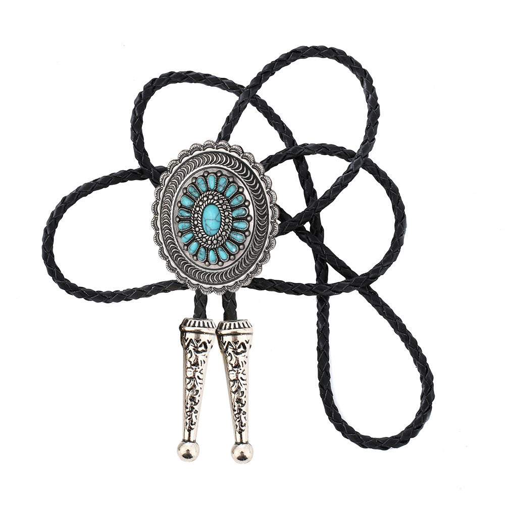 American Indian Western Style Turquoise Carved Bolo Tie - Image 3