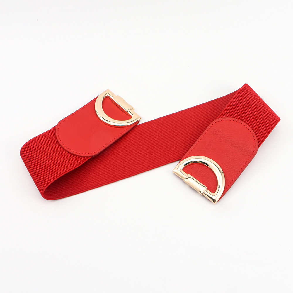 Elastic A Pair Of Buckles Wide Belt Women - Image 2