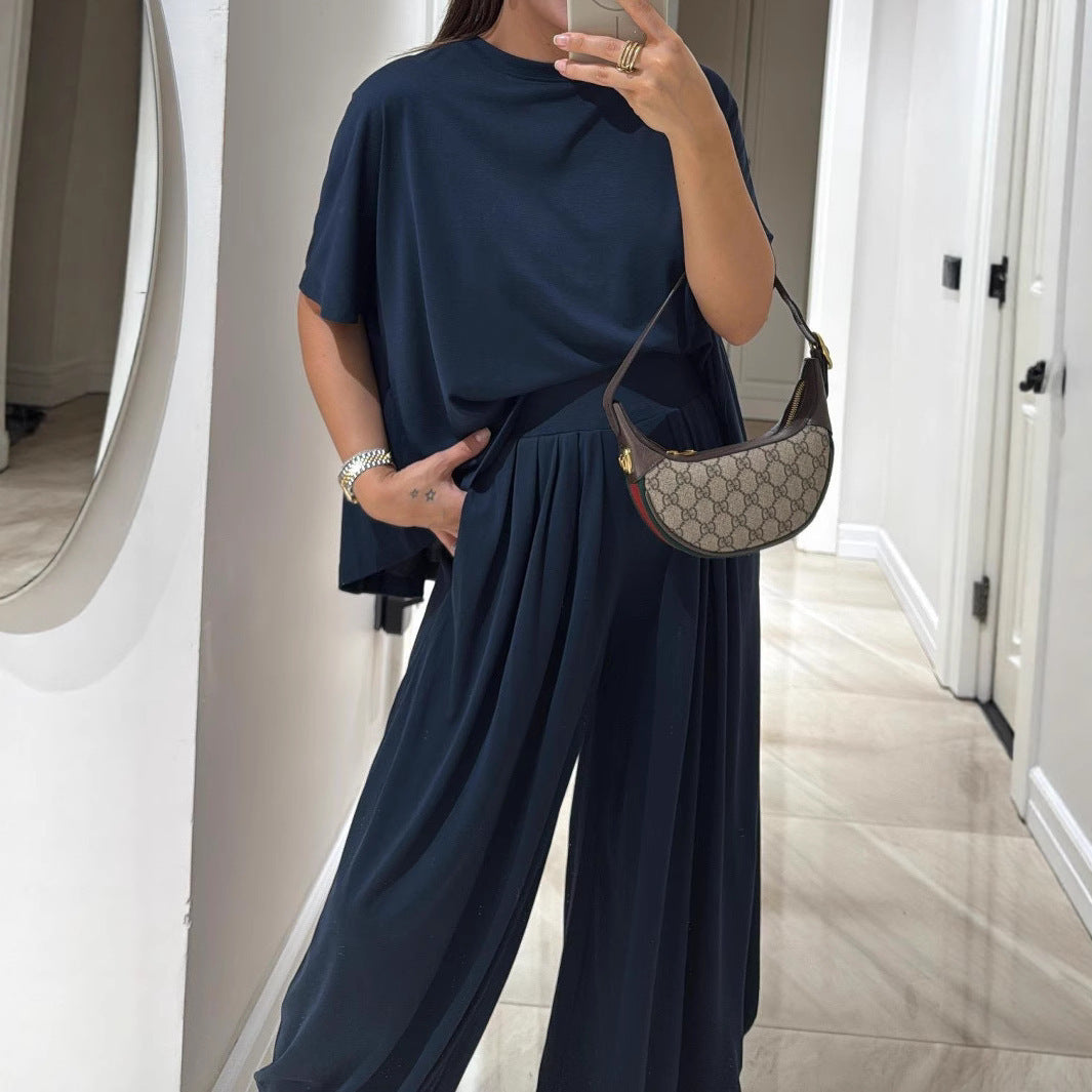 Casual Solid Color Loose Comfortable Wide-leg Pants Two-piece Women's Clothing - Image 5