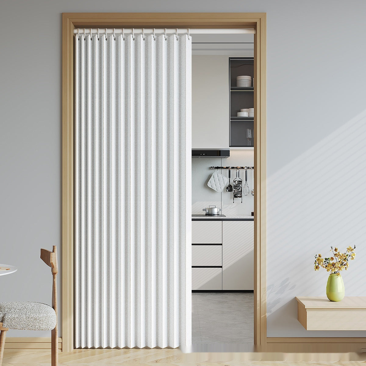 Household Solid Color Folding Partition Door Curtain