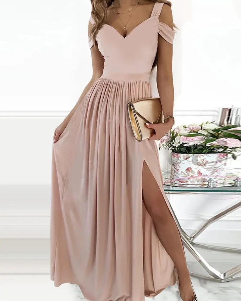 V-neck Boho Spaghetti Strap Dress Women Split Long Flowy Dresses For Party Beach - Image 9