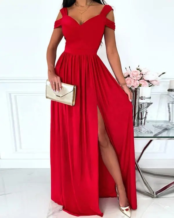 V-neck Boho Spaghetti Strap Dress Women Split Long Flowy Dresses For Party Beach - Image 8