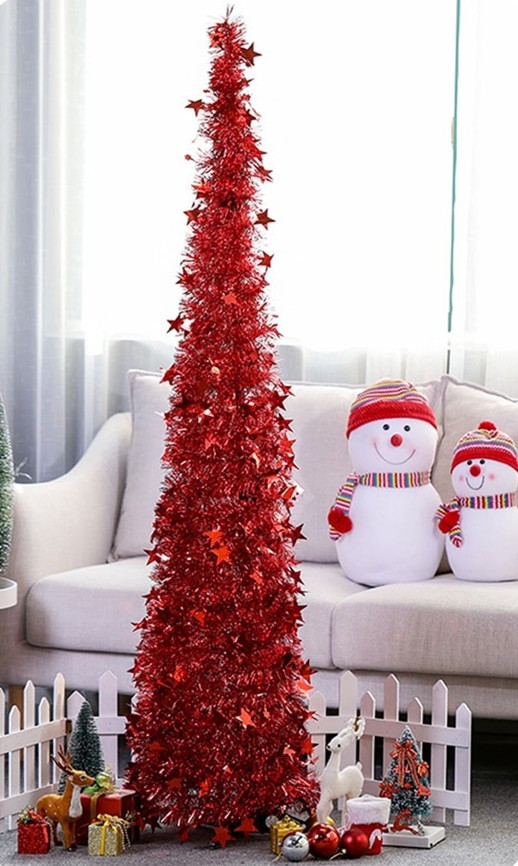 Artificial Tinsel Up Christmas Tree With Stand Gorgeous Collapsible Artificial Christmas Tree For Christmas Decorations - Image 5