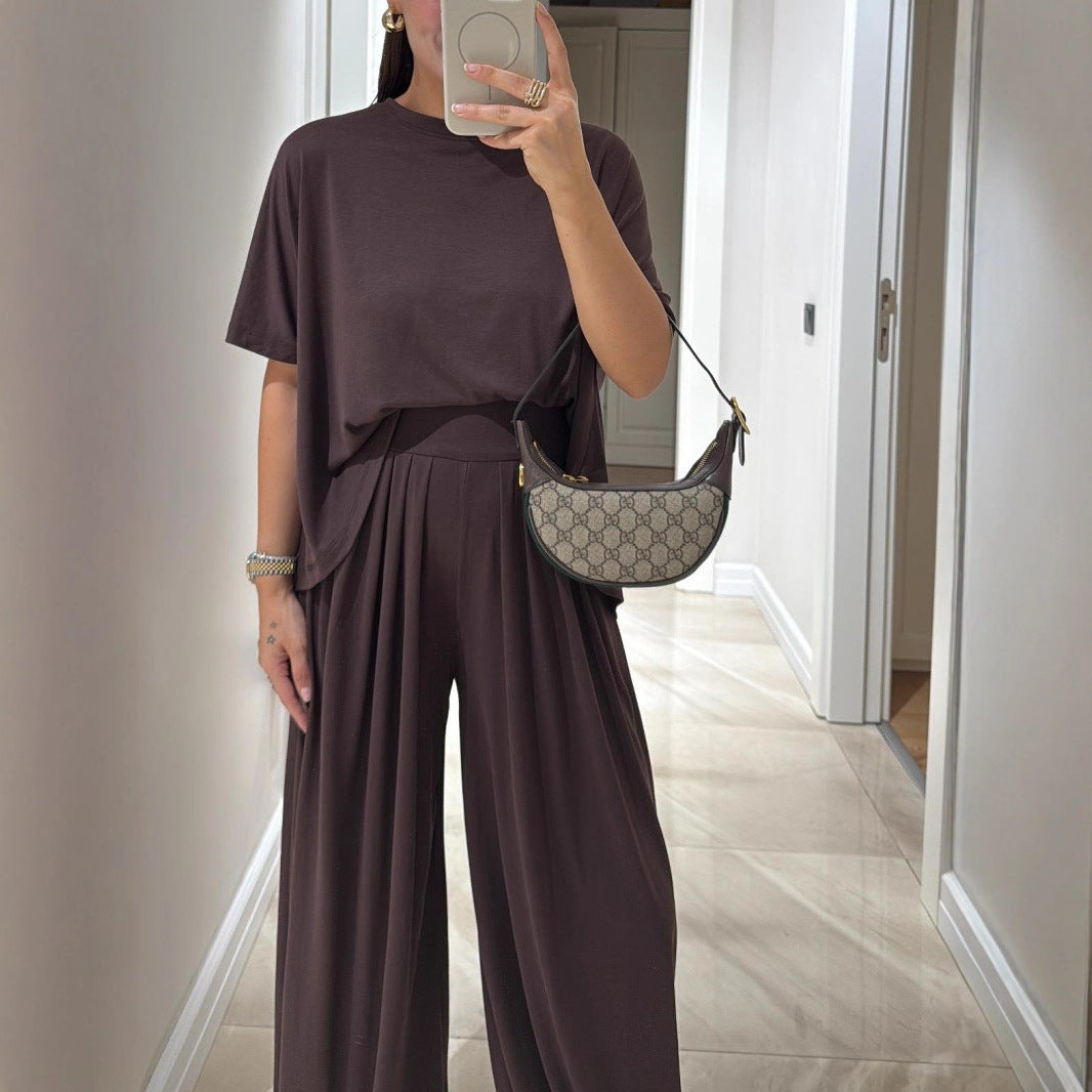 Casual Solid Color Loose Comfortable Wide-leg Pants Two-piece Women's Clothing - Image 3