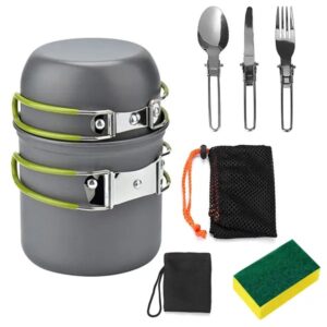 8Pcs Camping Cooking Ware Set Camping Stove Cookware Set Aluminum Pot Foldable Knife Fork Spoon Set For Hiking Picnic Outdoor